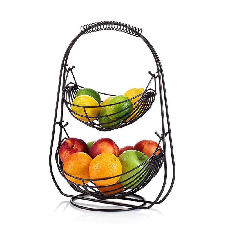 2 Tier Fruit Baskets fruit basket ,Cradle type/Metal wire ,11'' W x 15'' H x 7'' D