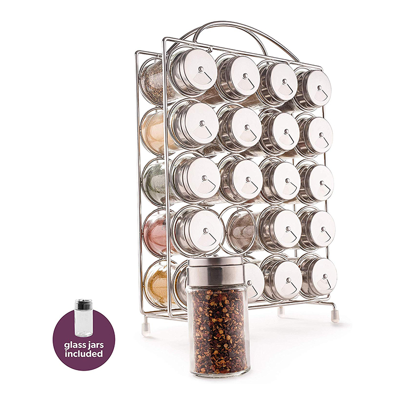 Spice Rack - 16 Jars Included - Seasoning Organizer & Storage Stand for Countertop or Cabinet | The Wire Collection, Stainless steel