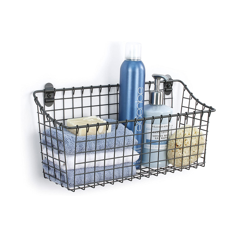 wall mount storage basket, industrial gray metal wire wall organizer for home & kitchen & bathroom & laundry ,set of 2